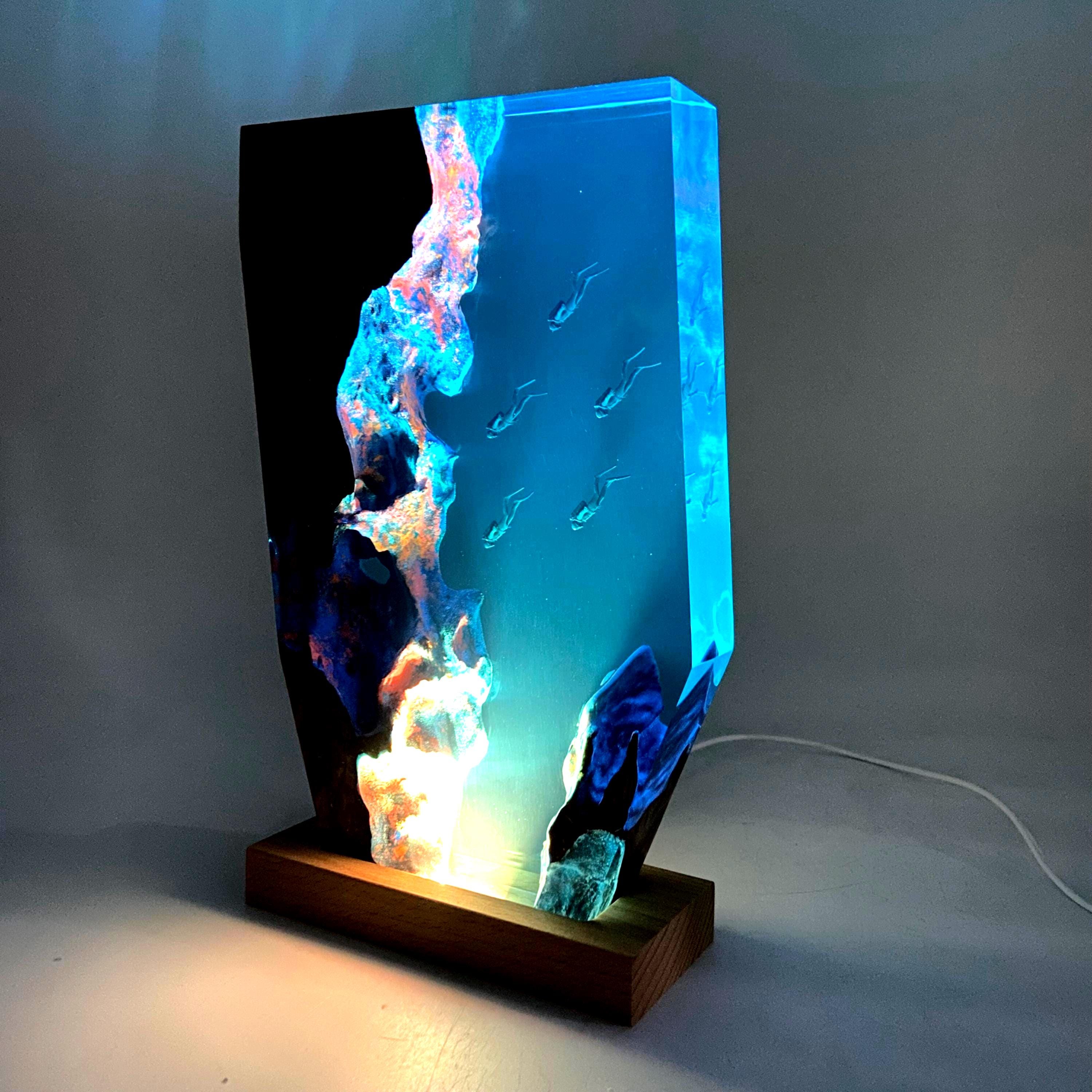 Personalized Epoxy Resin Diver Night Light, Deep Sea Wooden Lamp, Freediving, Halloween Gift, Christmas Gift