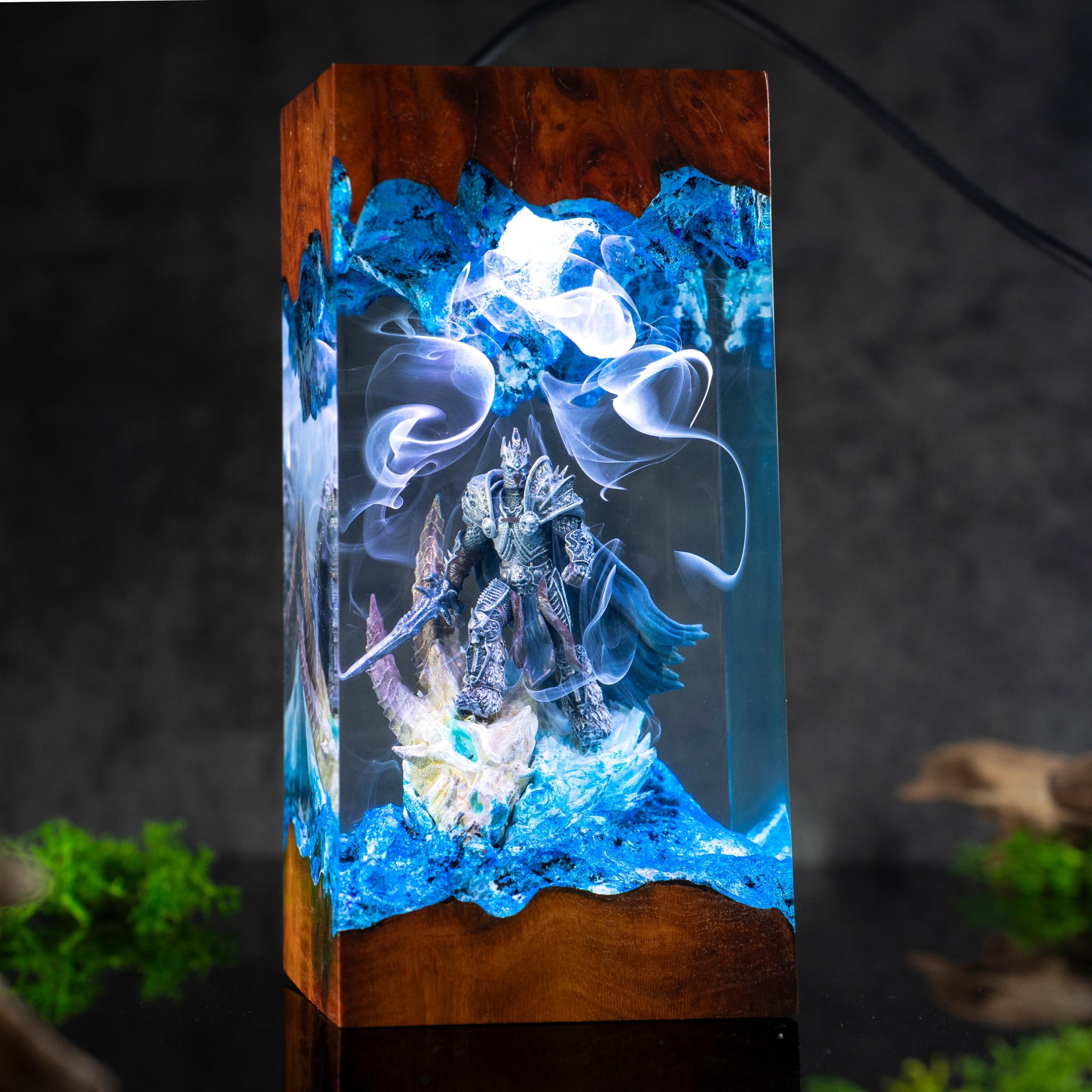 Lich King Arthas Frostmourne Resin Lamp, Warcraft Epic Night Light, resin night light for gamer, Handmade Sword figure, birthday gift ideas