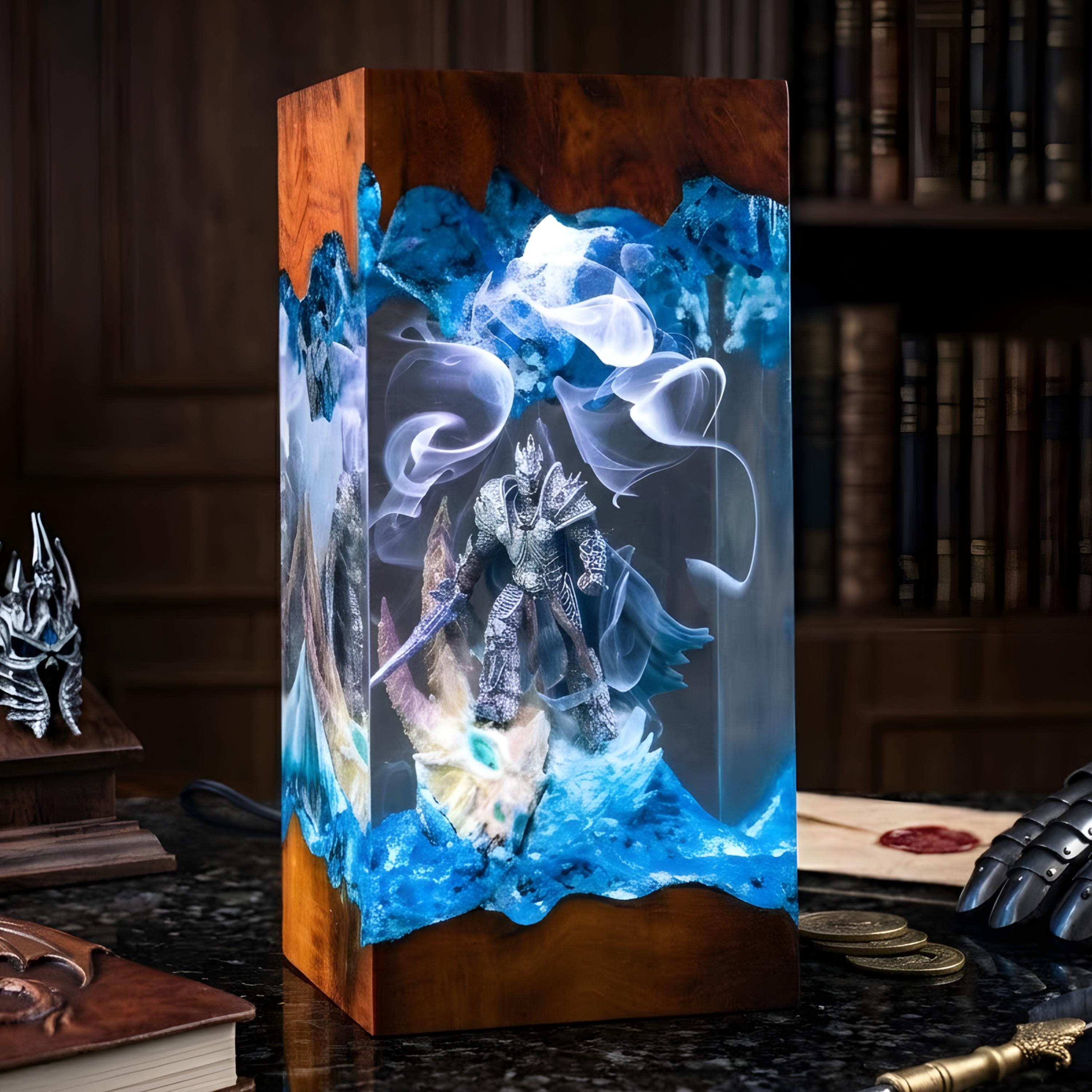 Lich King Arthas Frostmourne Resin Lamp, Warcraft Epic Night Light, resin night light for gamer, Handmade Sword figure, birthday gift ideas