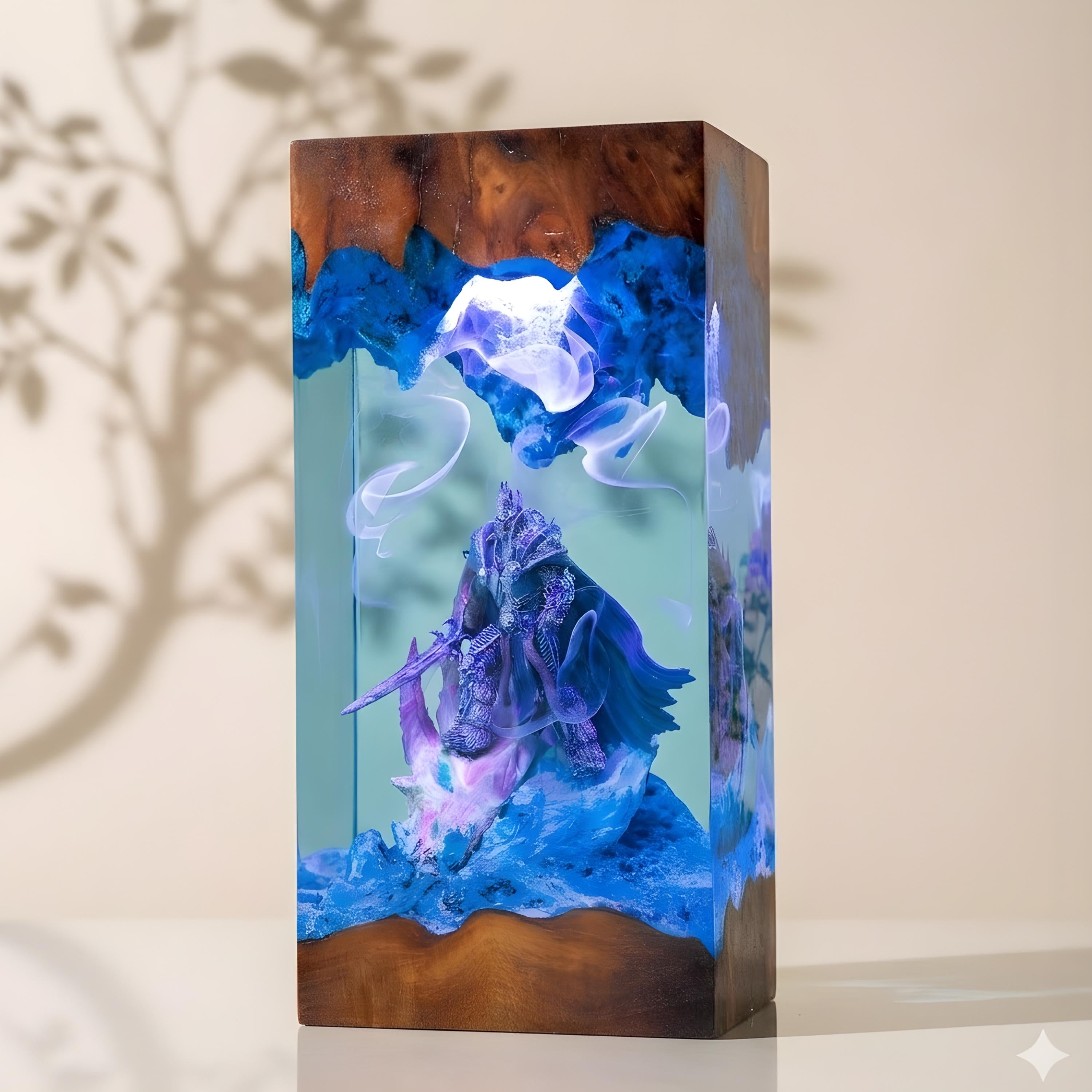 Lich King Arthas Frostmourne Resin Lamp, Warcraft Epic Night Light, resin night light for gamer, Handmade Sword figure, birthday gift ideas