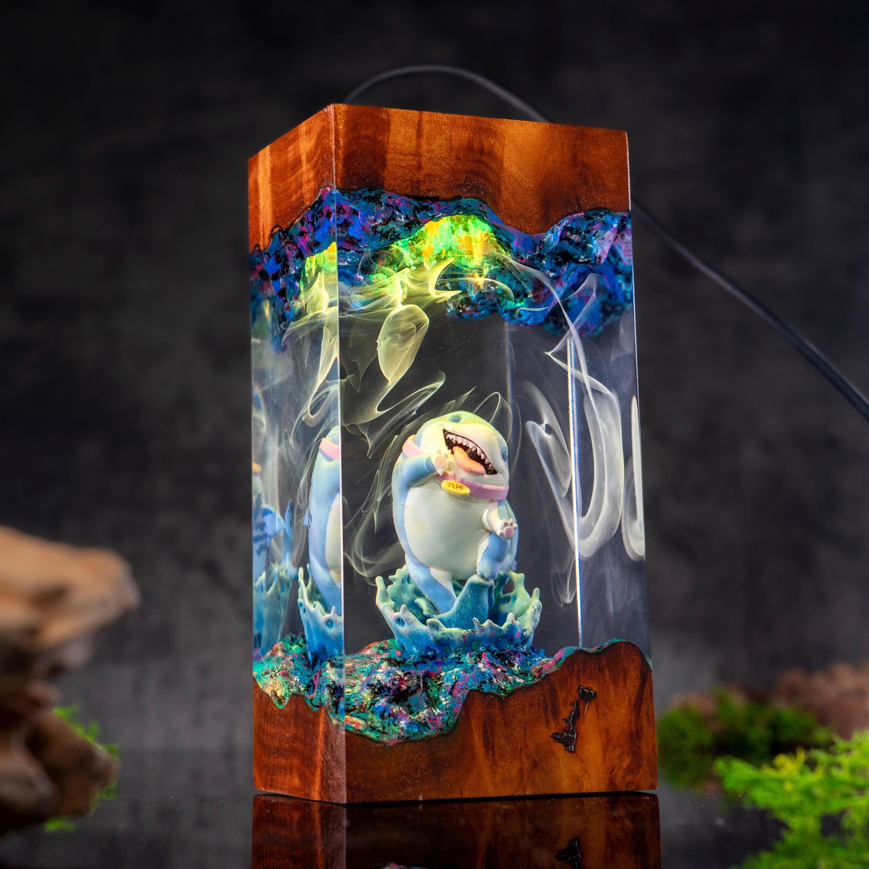 Jeff the Shark Resin Lamp, Handmade Epoxy Lamp, Kawaii Shark Decor, Unique Cute Lamp for him, birthday gift ideas