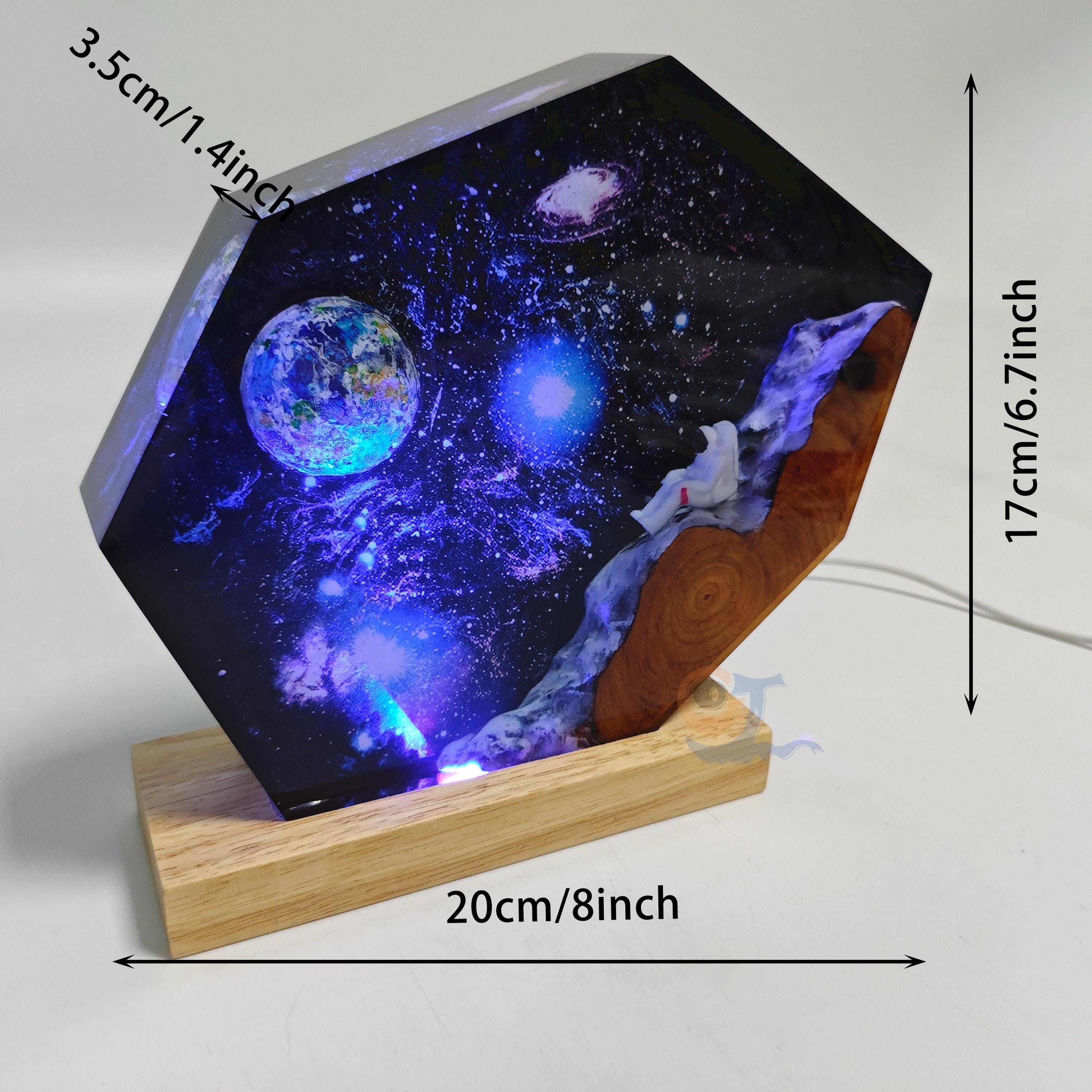 Handmade Interstellar Wood Lamp, Astronaut Galaxy Resin Art, Galaxy Lamp, Space Ship Lamp, Resin Night Light, Personalization Gift