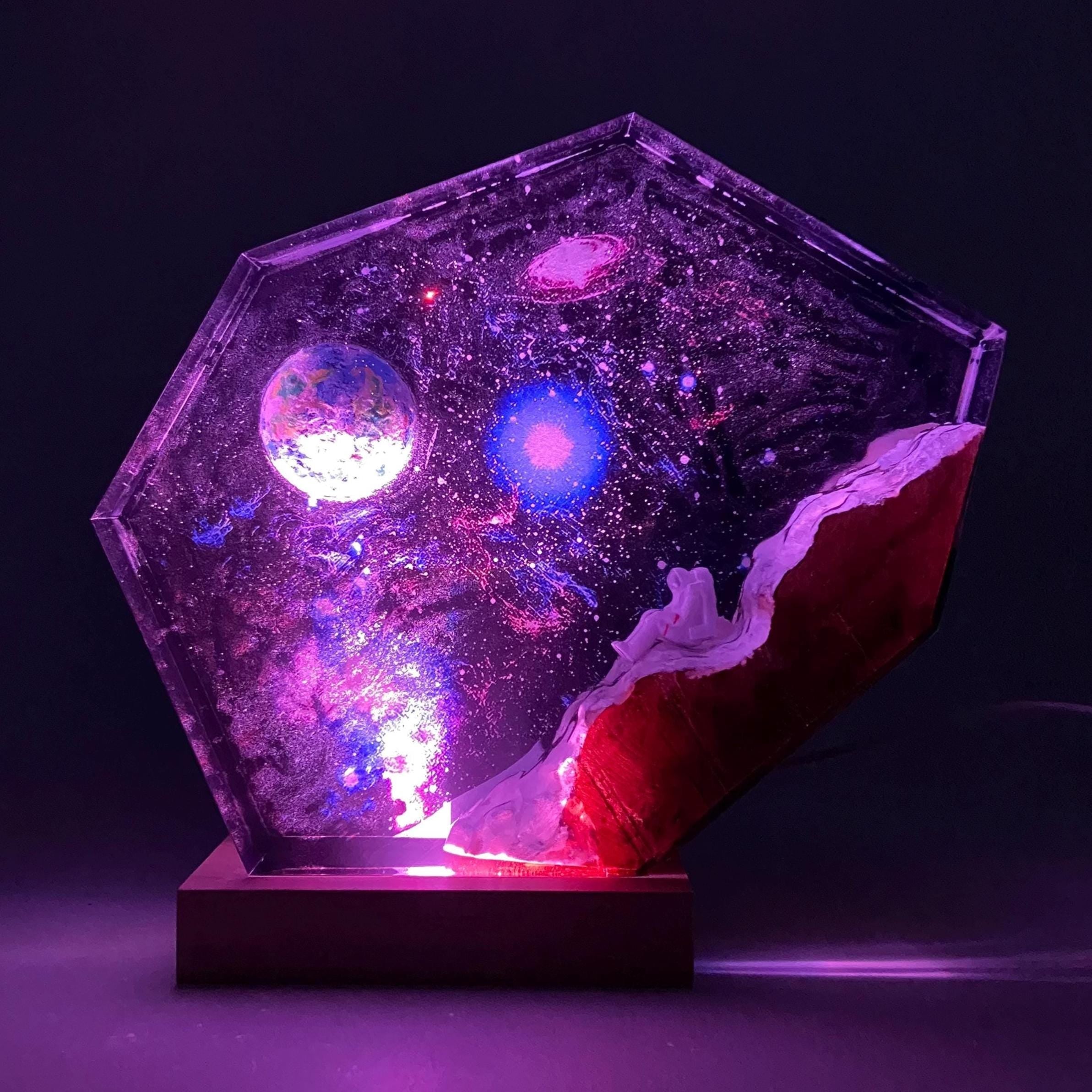 Handmade Interstellar Wood Lamp, Astronaut Galaxy Resin Art, Galaxy Lamp, Space Ship Lamp, Resin Night Light, Personalization Gift