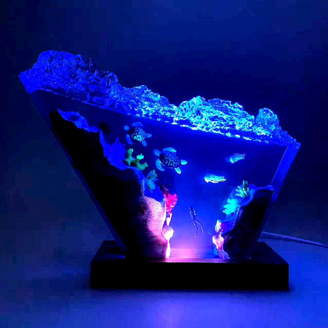 Ocean Scene Resin Night Light, Turtles, Jellyfish, Personalized Decoration For Divers, Gift For Best Friend, Gift For Mom
