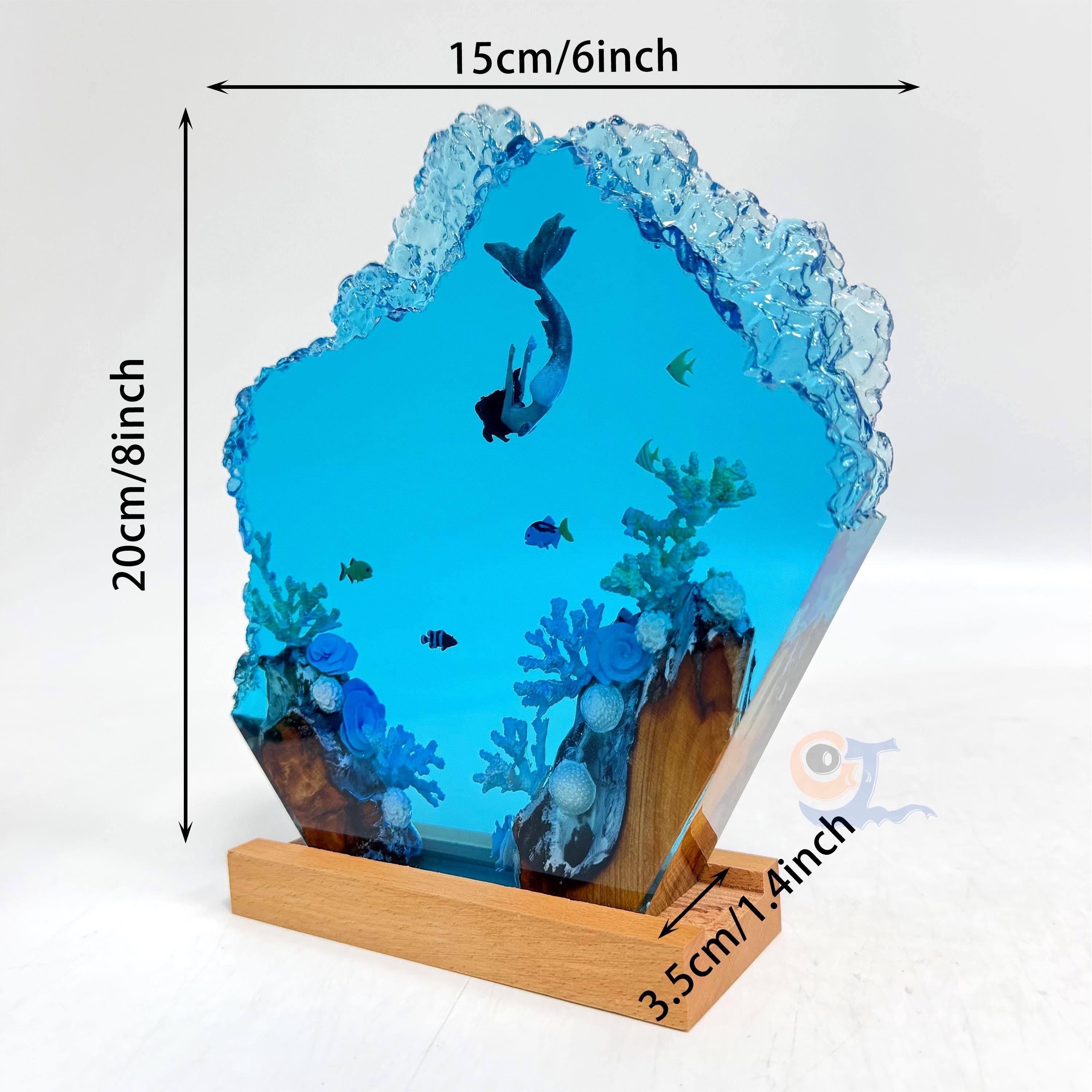Handmade Mermaid Resin Lamp, Tropical Fish Scene, Wooden LED Lamp Base, Perfect Gift For Friends, Gift For Mom, Halloween Gift