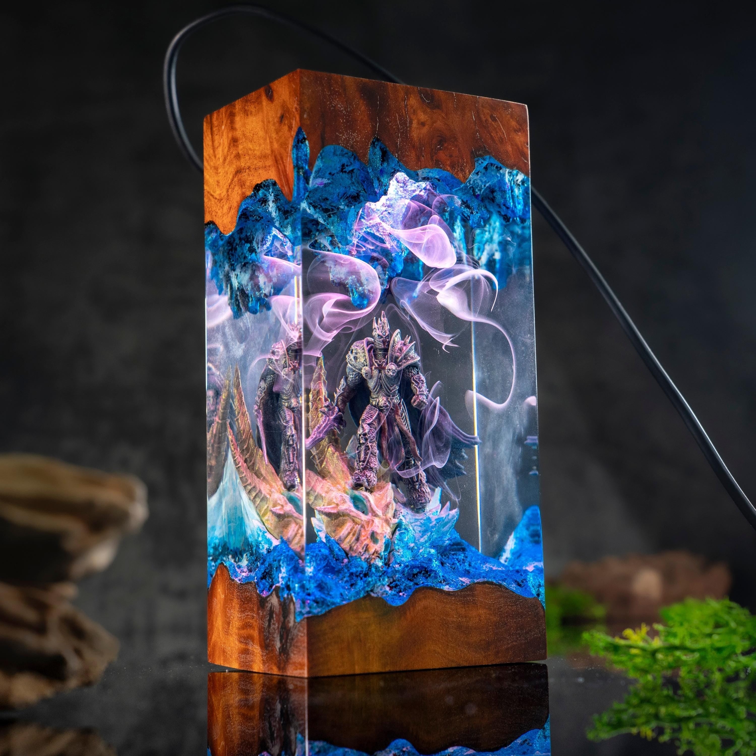 Lich King Arthas Frostmourne Resin Lamp, Warcraft Epic Night Light, resin night light for gamer, Handmade Sword figure, birthday gift ideas