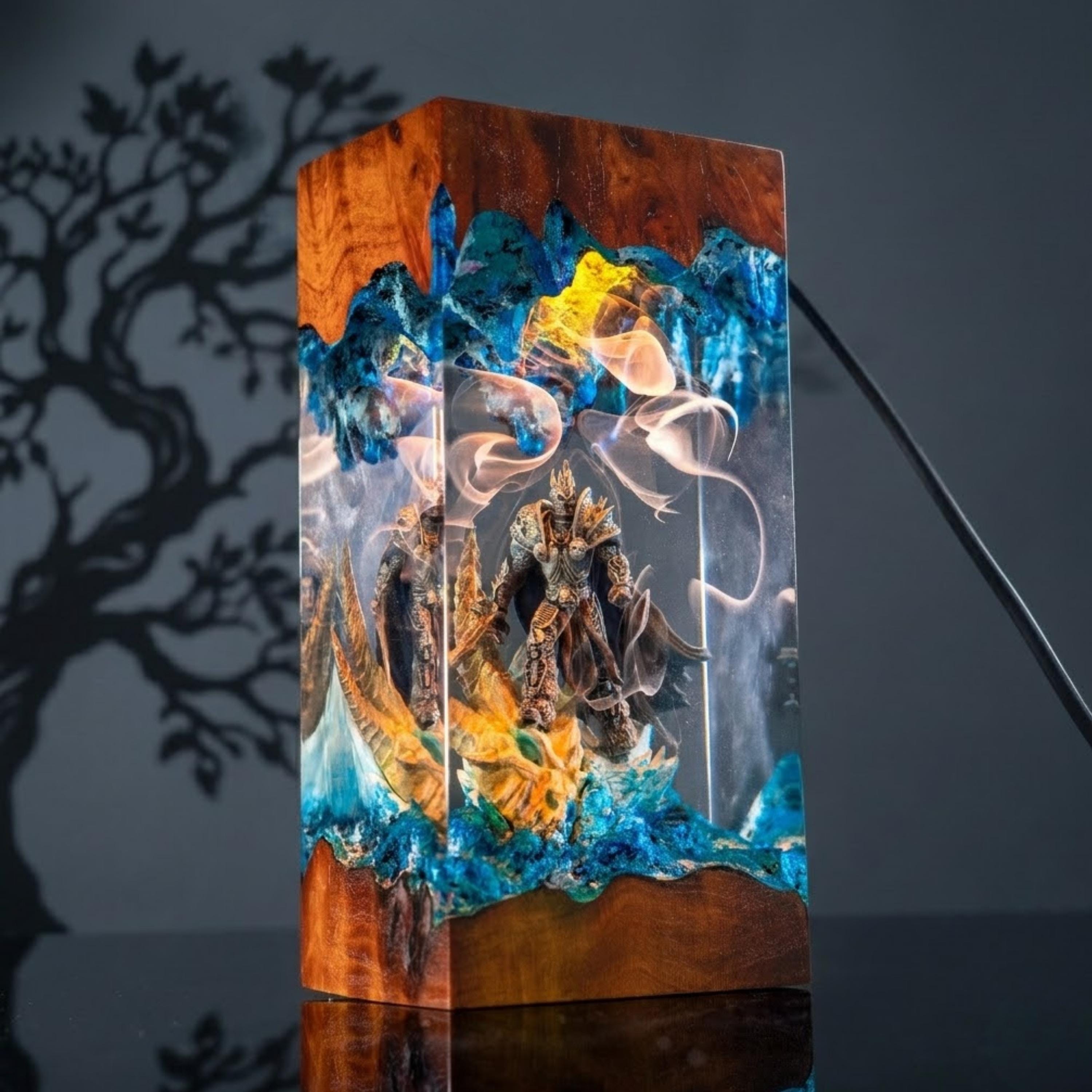Lich King Arthas Frostmourne Resin Lamp, Warcraft Epic Night Light, resin night light for gamer, Handmade Sword figure, birthday gift ideas