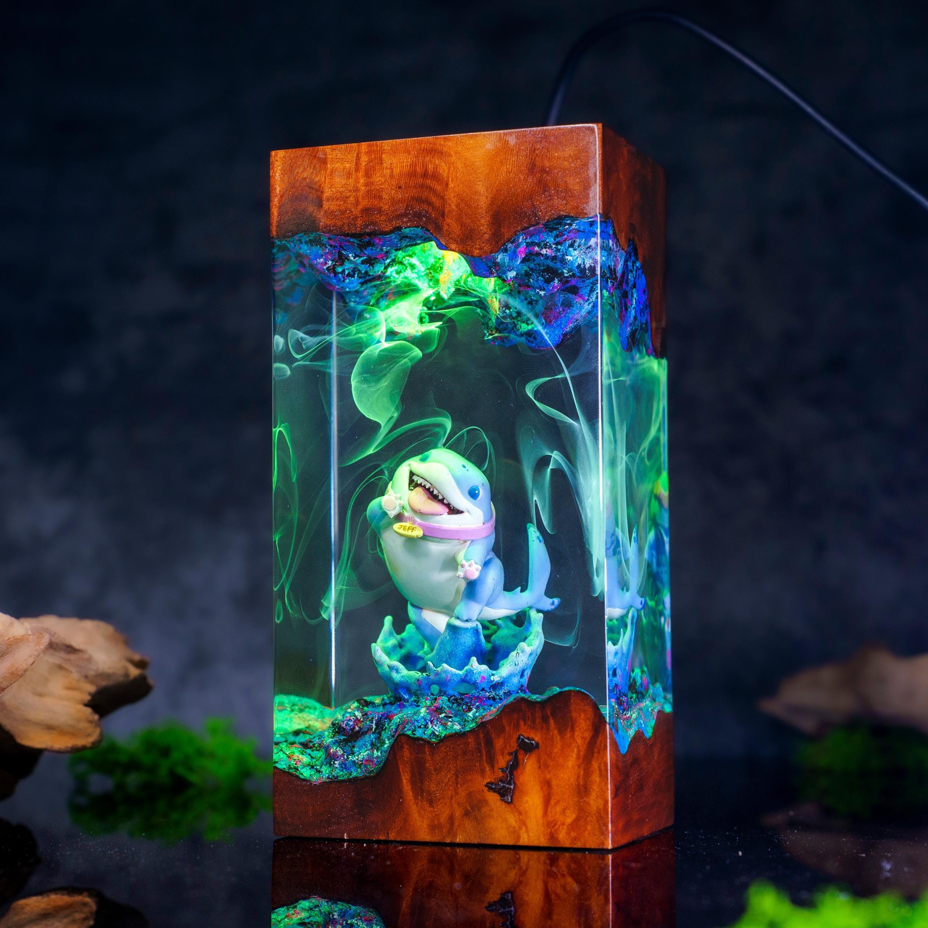 Jeff the Shark Resin Lamp, Handmade Epoxy Lamp, Kawaii Shark Decor, Unique Cute Lamp for him, birthday gift ideas
