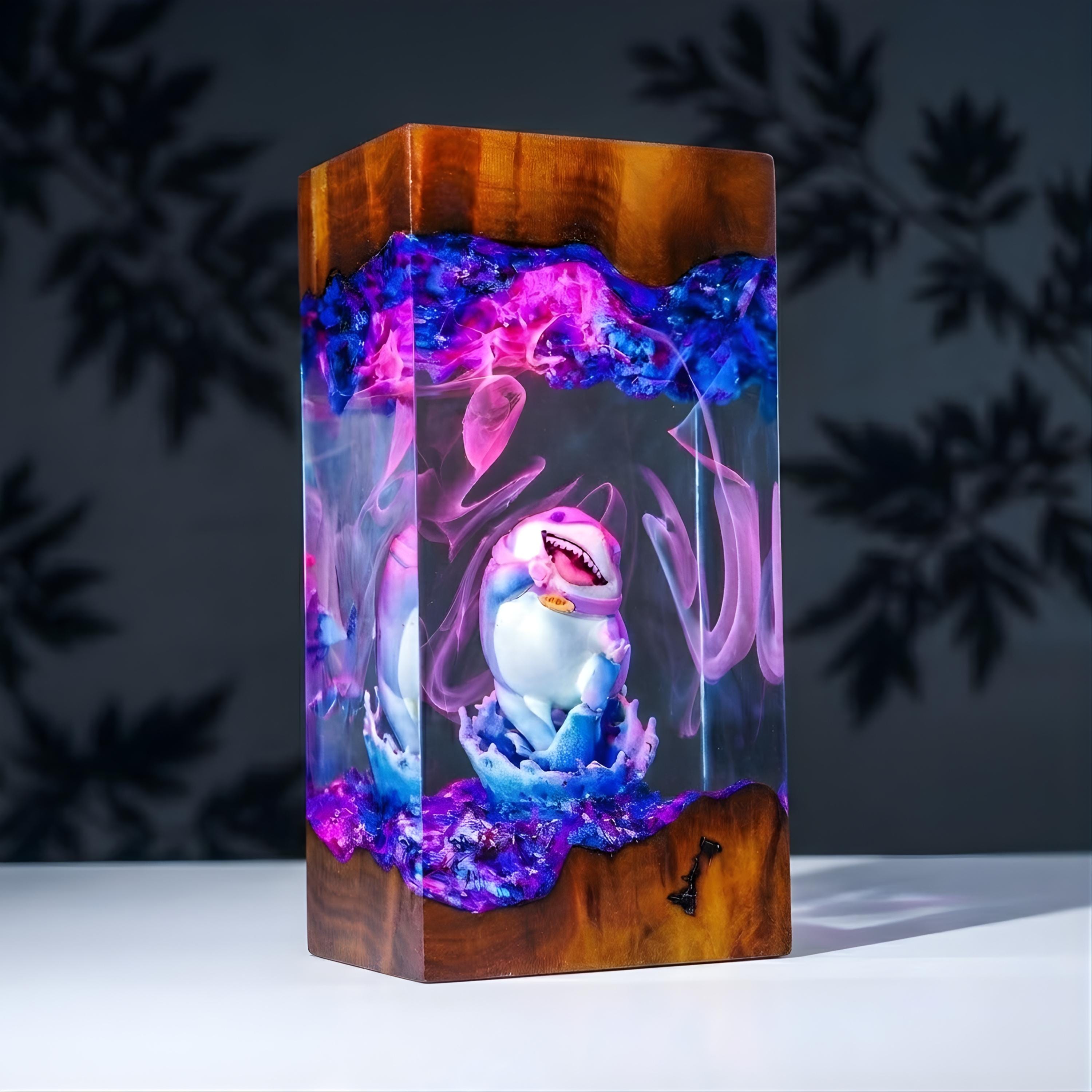 Jeff the Shark Resin Lamp, Handmade Epoxy Lamp, Kawaii Shark Decor, Unique Cute Lamp for him, birthday gift ideas