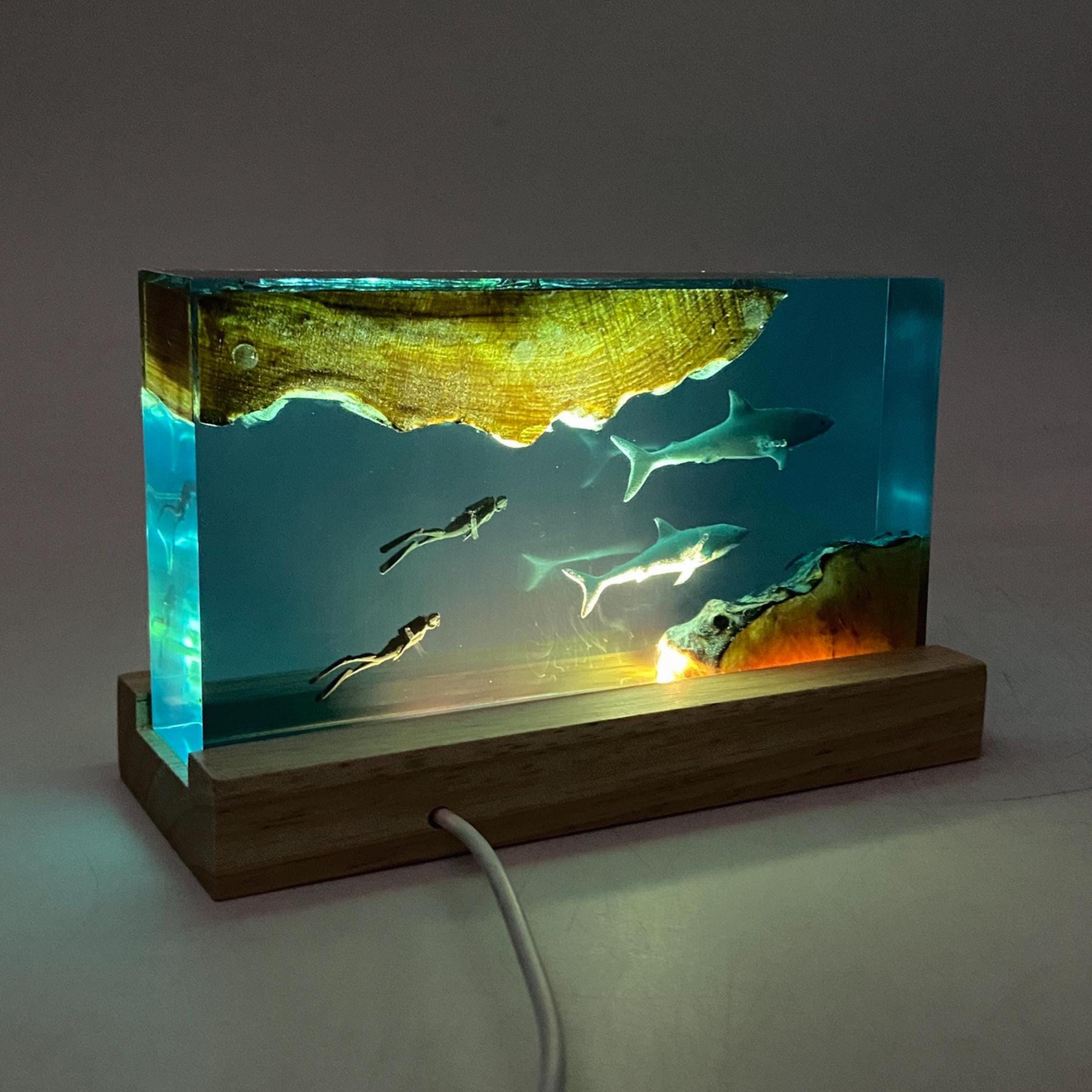 Shark Cube Resin Lamp, Home Decor, Personalized Gifts, Halloween Gifts, Handmade Gifts for Kids, Christmas Gifts, Mother's Gift