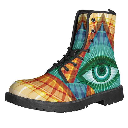 Illuminati Eye of Providence Print Leather Lightweight Boots - 1