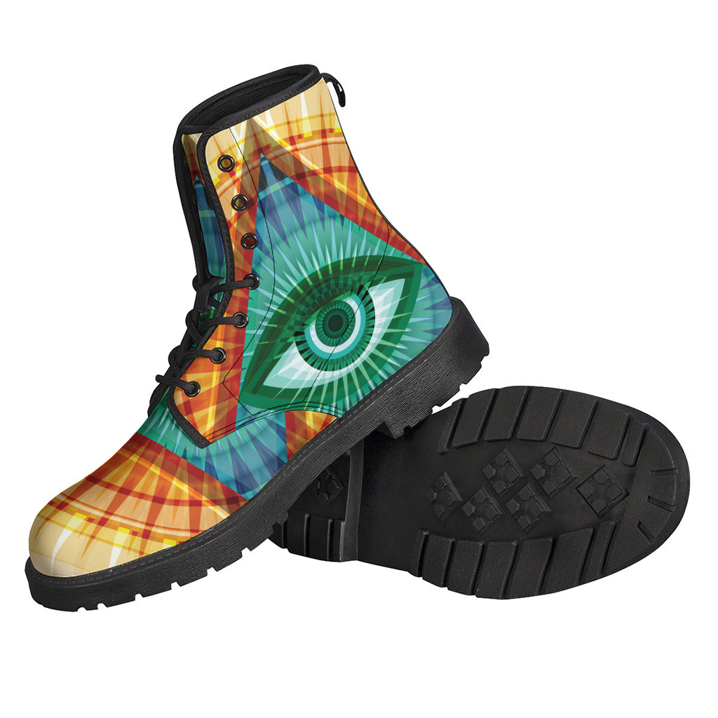 Illuminati Eye of Providence Print Leather Lightweight Boots - 2