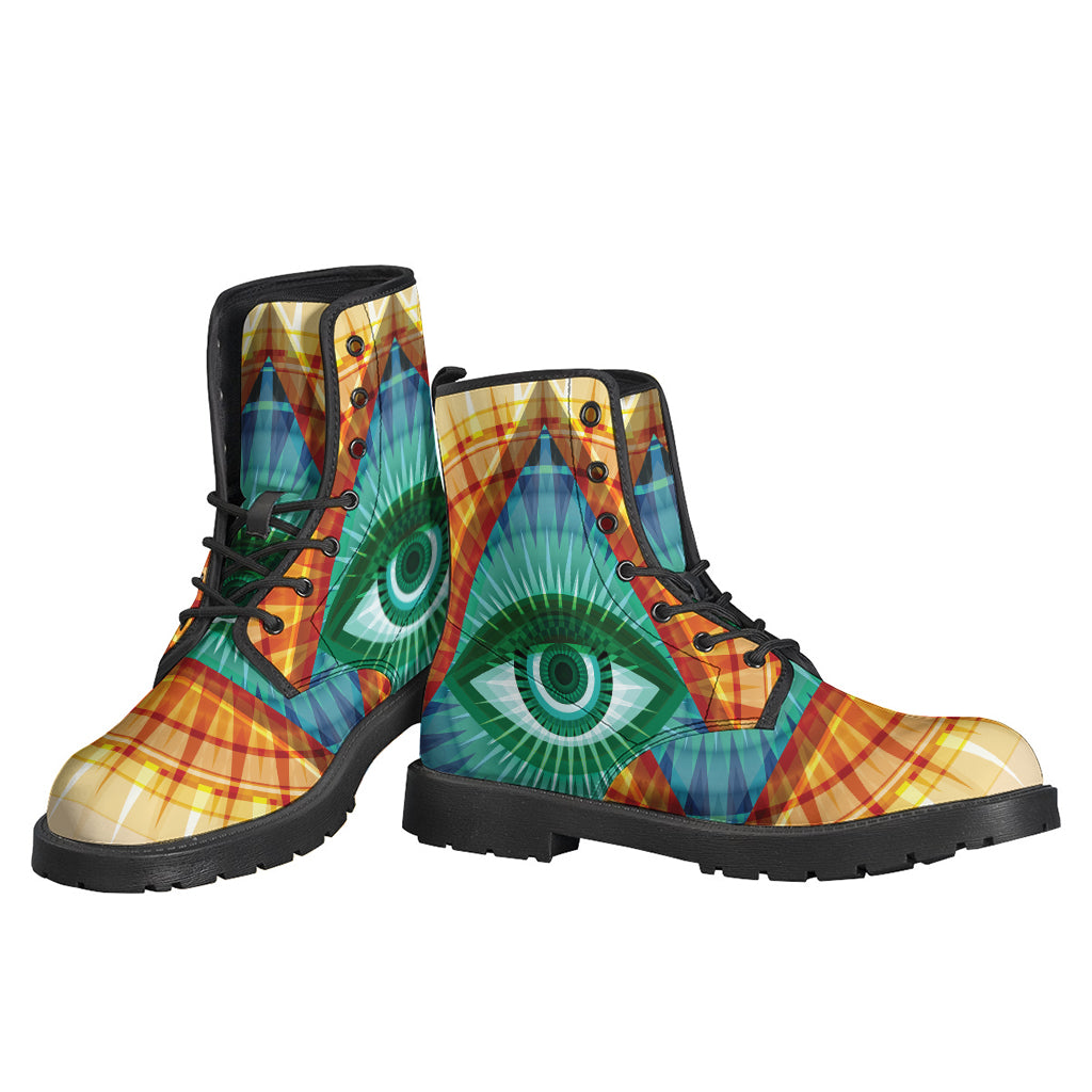 Illuminati Eye of Providence Print Leather Lightweight Boots - 3