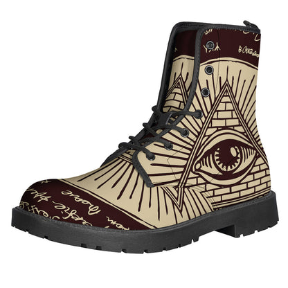 Eye of Providence Symbol Leather Boots for Stylish Hippies - 1