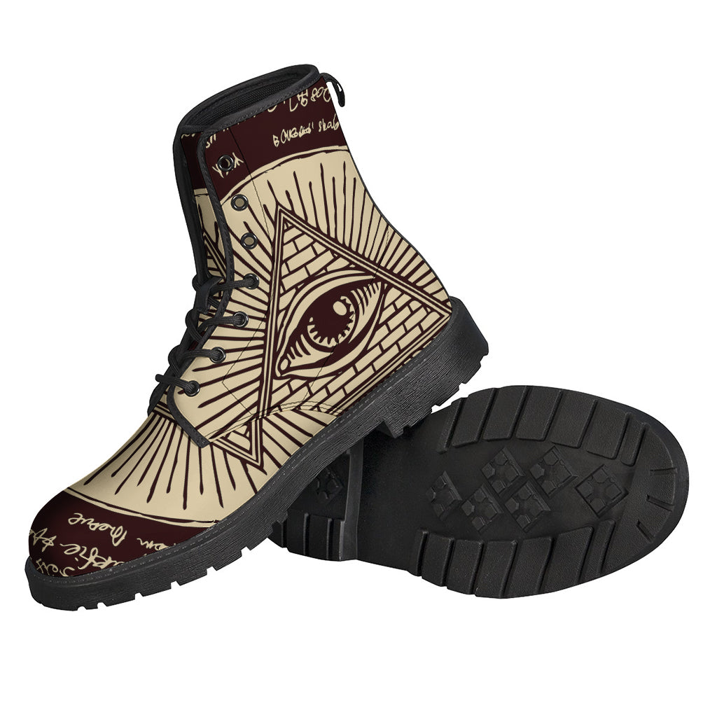 Eye of Providence Symbol Leather Boots for Stylish Hippies - 2