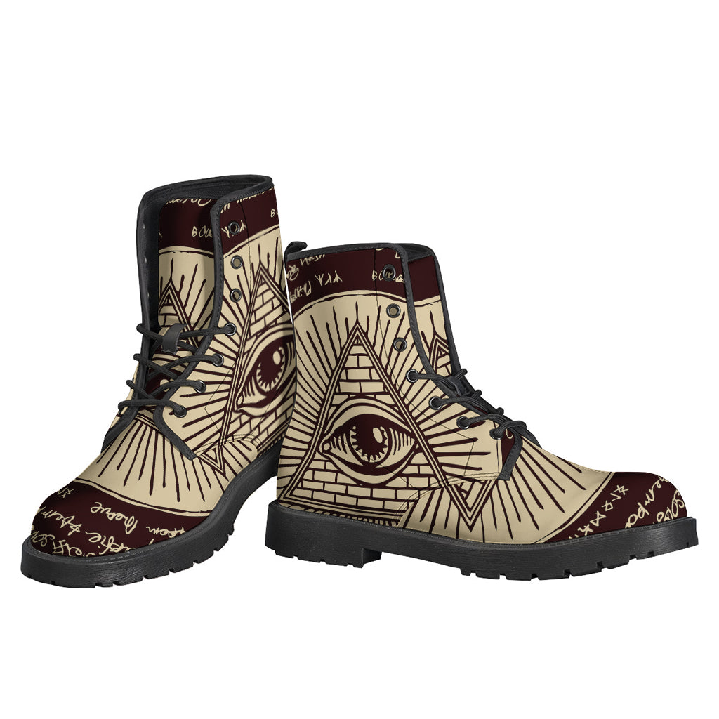 Eye of Providence Symbol Leather Boots for Stylish Hippies - 3