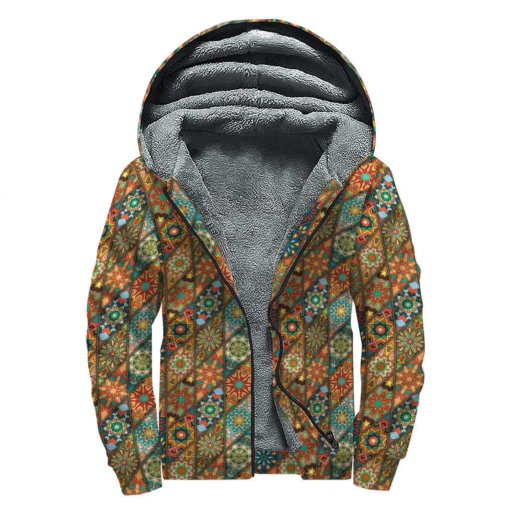 Indian Floral Patchwork Sherpa Hoodie: Embrace Your Inner Hippie Vibes - 1