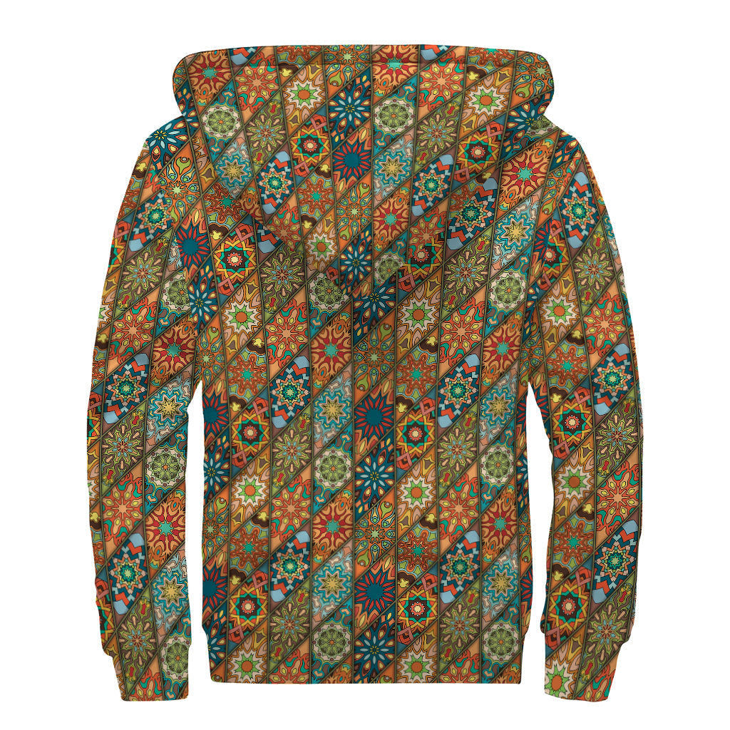 Indian Floral Patchwork Sherpa Hoodie: Embrace Your Inner Hippie Vibes - 2