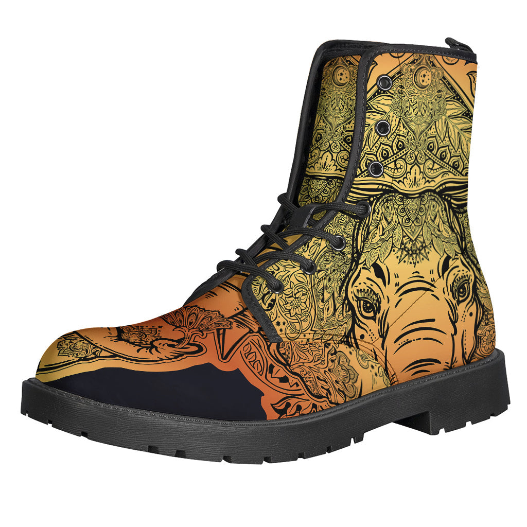 Indian Tribal Spiritual Elephant Print Leather Boots for Groovy Hippies - 1