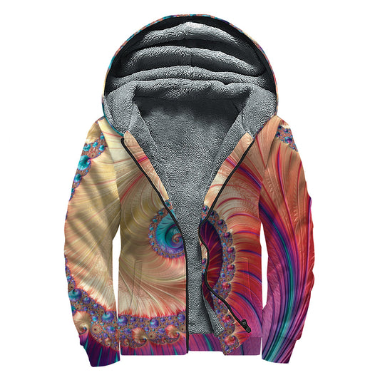 Infinite Fractal Print Sherpa Lined Zip Up Hoodie for Groovy Hippies - 1