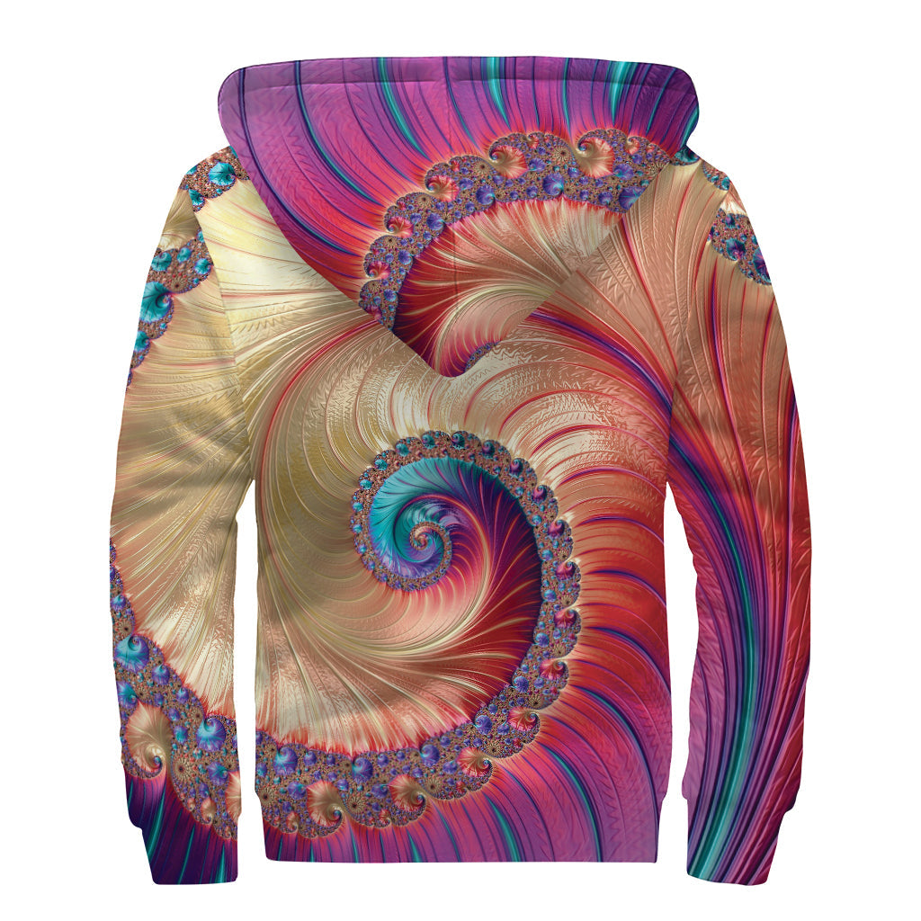 Infinite Fractal Print Sherpa Lined Zip Up Hoodie for Groovy Hippies - 2