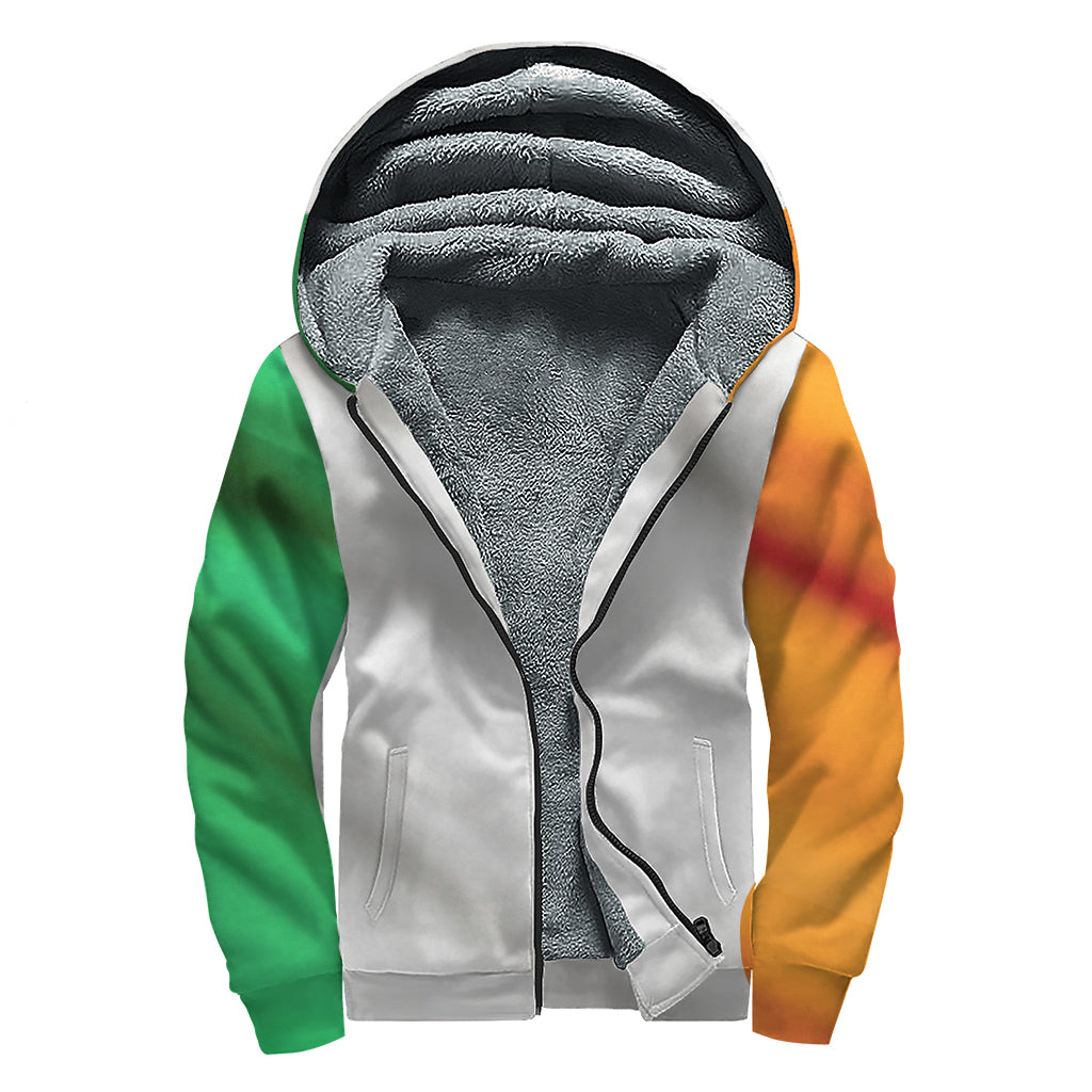 Groovy Irish Flag Print Sherpa Lined Zip Up Hoodie for Hippie Vibes - 1