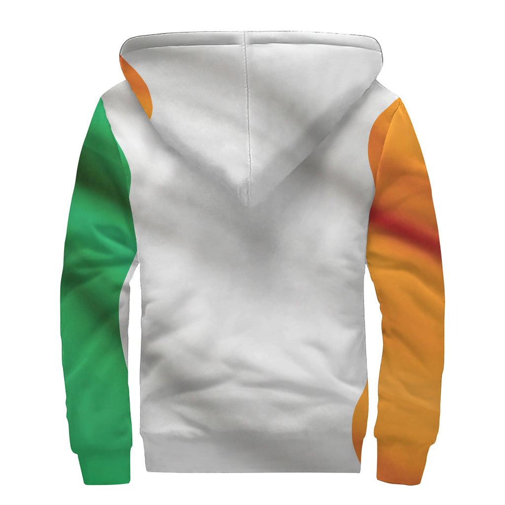 Groovy Irish Flag Print Sherpa Lined Zip Up Hoodie for Hippie Vibes - 2