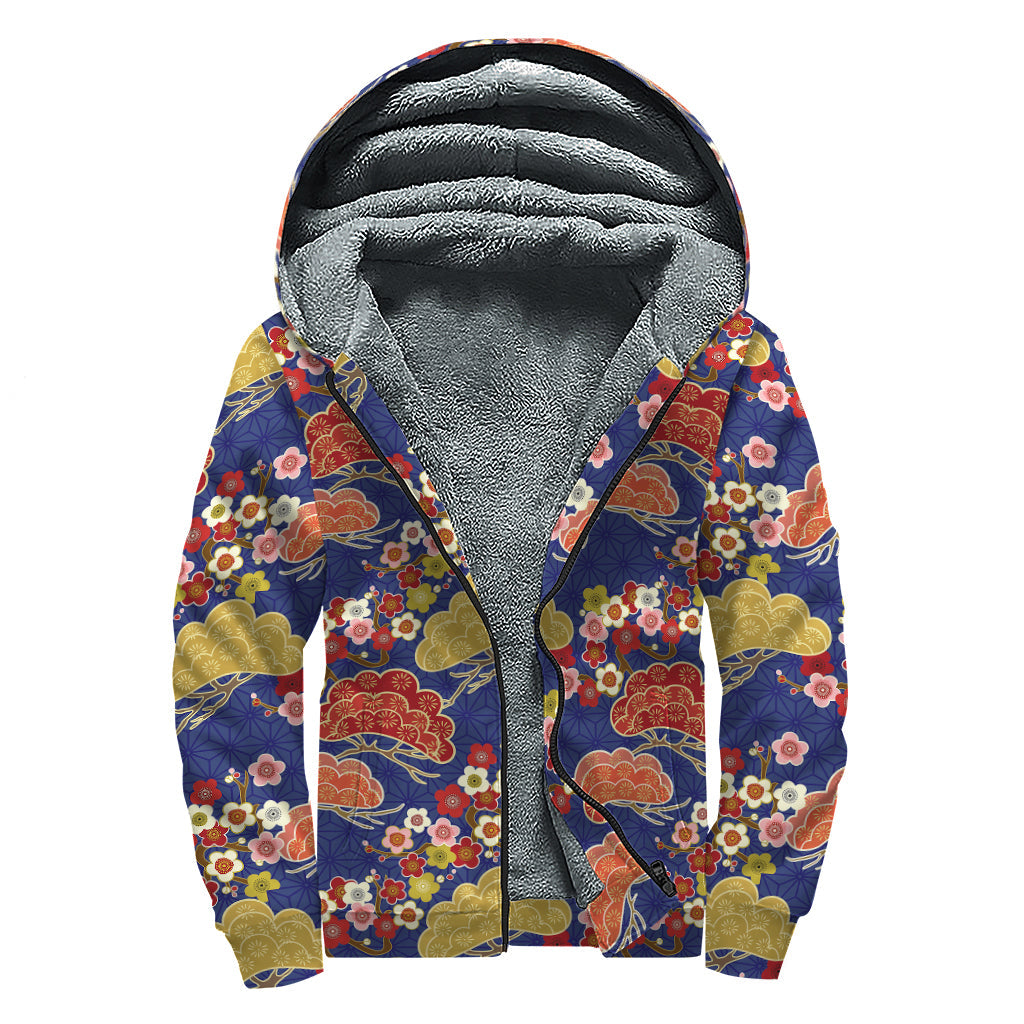 Japanese Cherry Blossom Dream: Sherpa Lined Zip Up Hoodie for Hippie Souls - 1