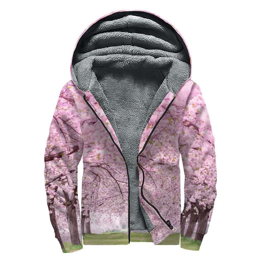 Japanese Cherry Blossom Bliss: A Peaceful Sherpa-Lined Zip Up Hoodie for Hippies - 1