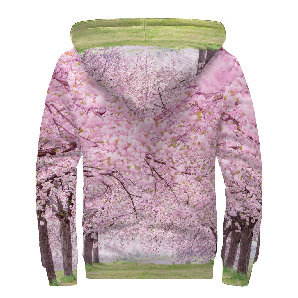 Japanese Cherry Blossom Bliss: A Peaceful Sherpa-Lined Zip Up Hoodie for Hippies - 2