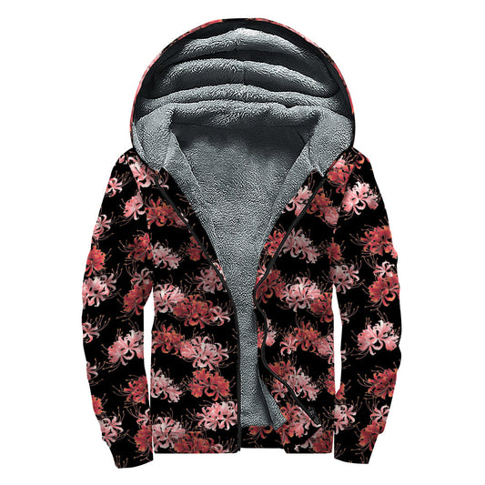 Groovy Japanese Cluster Amaryllis Sherpa Lined Zip Up Hoodie for the Free Spirited Hippie - 1