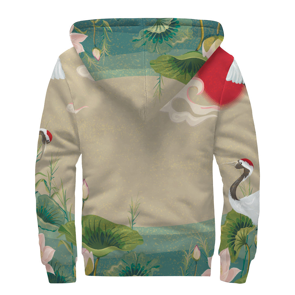 Japanese Cranes at Sunset: Sherpa Lined Zip Up Hoodie for Hippie Souls - 2