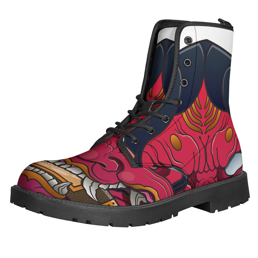 Japanese Demon Mask Printed Leather Lightweight Boots for Bohemian Souls - 1