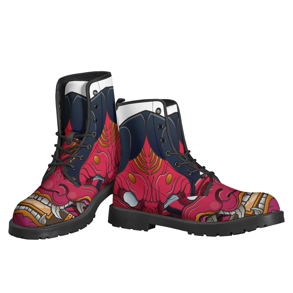 Japanese Demon Mask Printed Leather Lightweight Boots for Bohemian Souls - 3