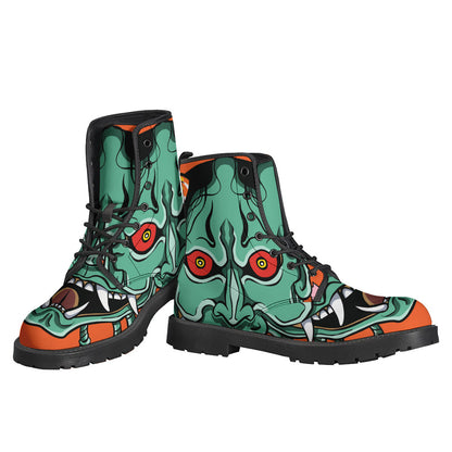 Japanese Demon Print Leather Boots: The Hippie's Stylish Must-Have - 3