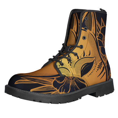 Get Groovy with Japanese Fox Mask Print Leather Boots for Boho Babes - 1