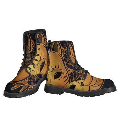 Get Groovy with Japanese Fox Mask Print Leather Boots for Boho Babes - 3