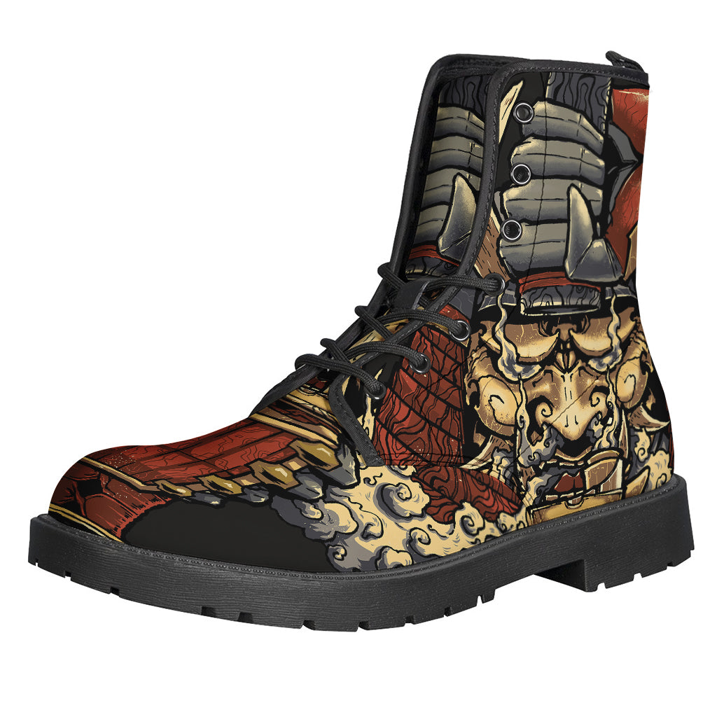 Japanese Ghost Samurai Print Leather Boots for the Stylish Hippie - 1