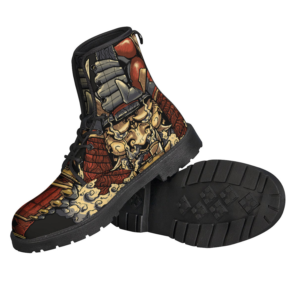 Japanese Ghost Samurai Print Leather Boots for the Stylish Hippie - 2