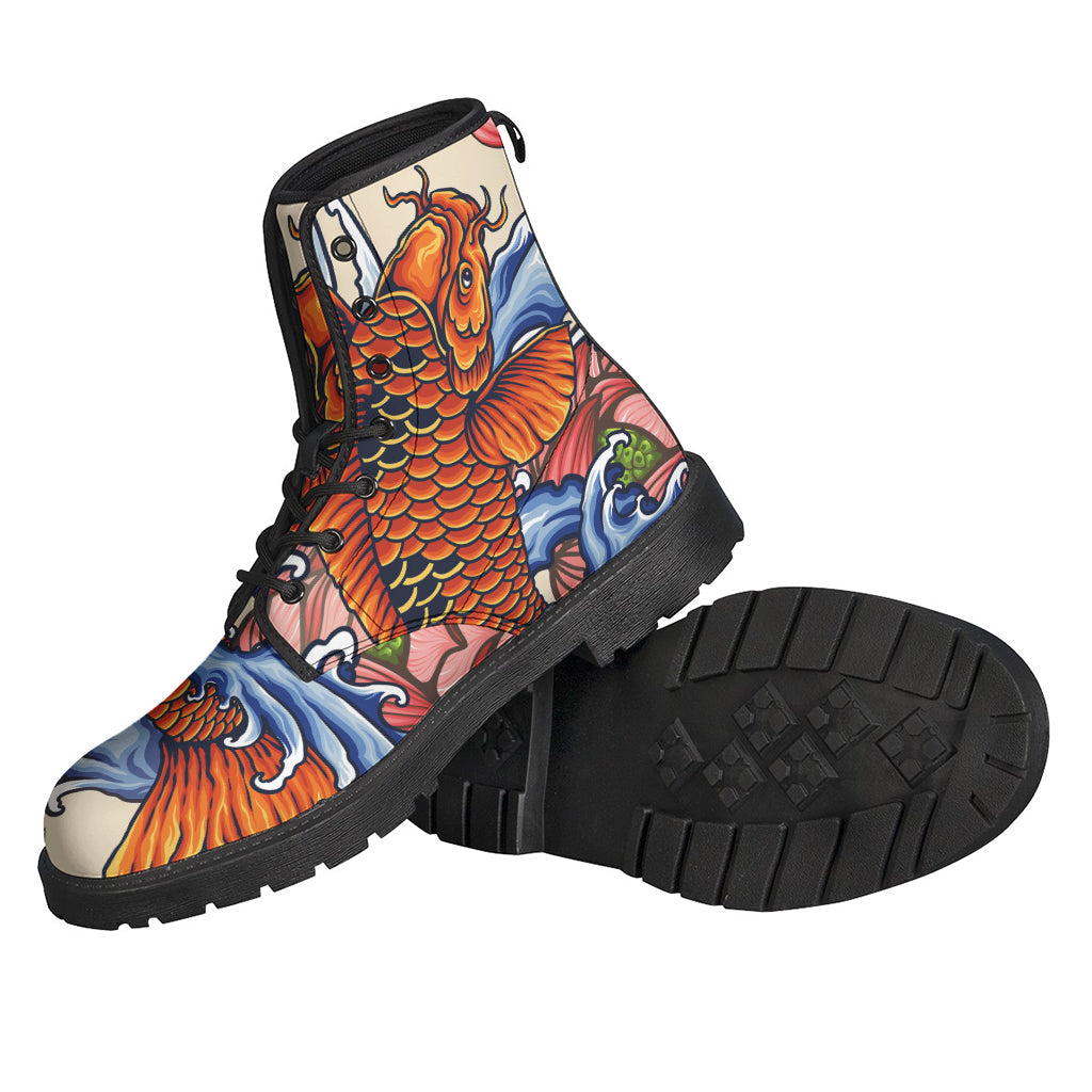 Groovy Koi Fish Tattoo Print Leather Boots for the Free-Spirited Hippie - 2