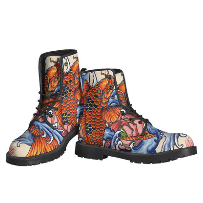 Groovy Koi Fish Tattoo Print Leather Boots for the Free-Spirited Hippie - 3