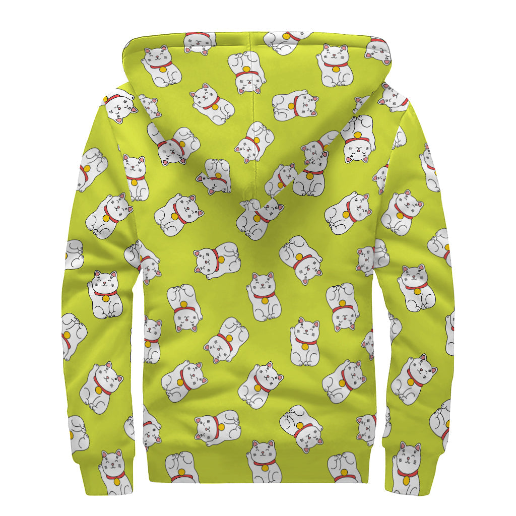 Japanese Lucky Cat Cartoon Print Sherpa Lined Zip Up Hoodie for Bohemian Souls - 2