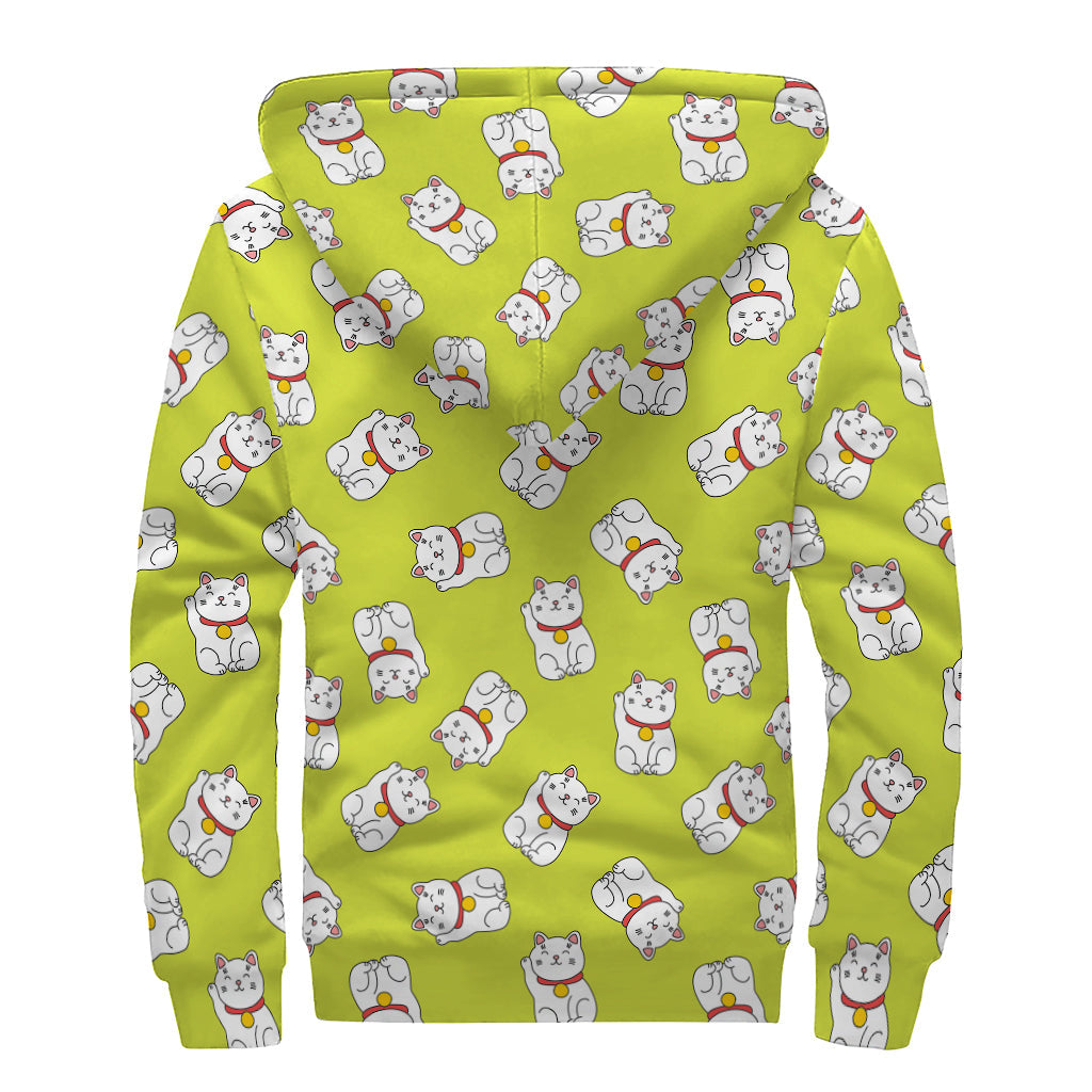 Japanese Lucky Cat Cartoon Print Sherpa Lined Zip Up Hoodie for Bohemian Souls - 2