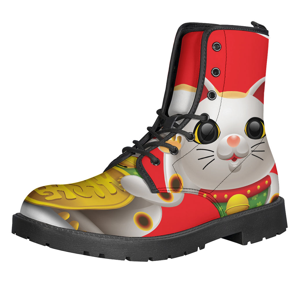 Step into Serenity with Japanese Lucky Cat Leather Lightweight Boots - 1