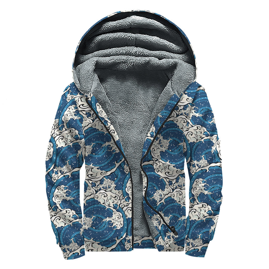 Japanese Ocean Wave Sherpa Style: Embrace Your Inner Hippie with this Lined Zip-Up Hoodie - 1