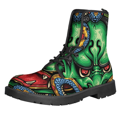 Groovy Vibes: Japanese Oni Demon Leather Lightweight Boots for the Free-Spirited Hippie - 1