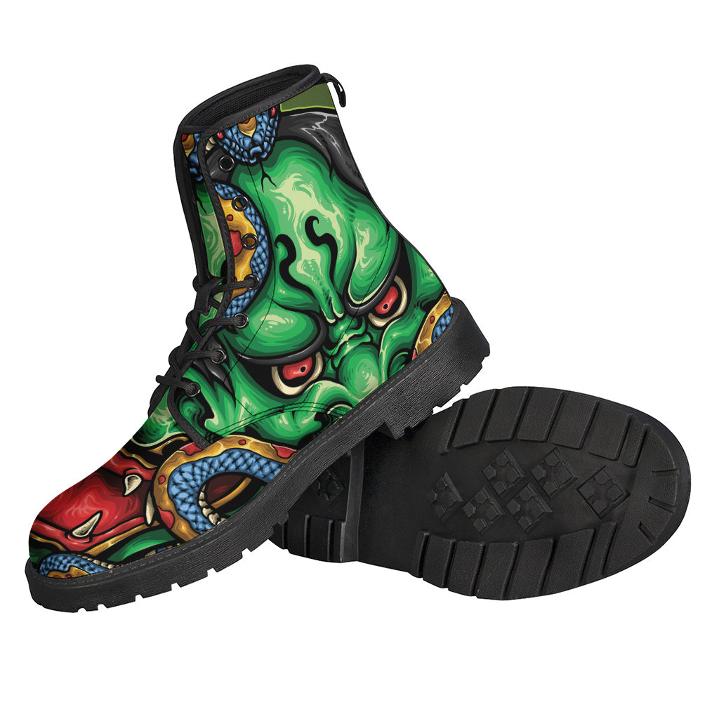 Groovy Vibes: Japanese Oni Demon Leather Lightweight Boots for the Free-Spirited Hippie - 2