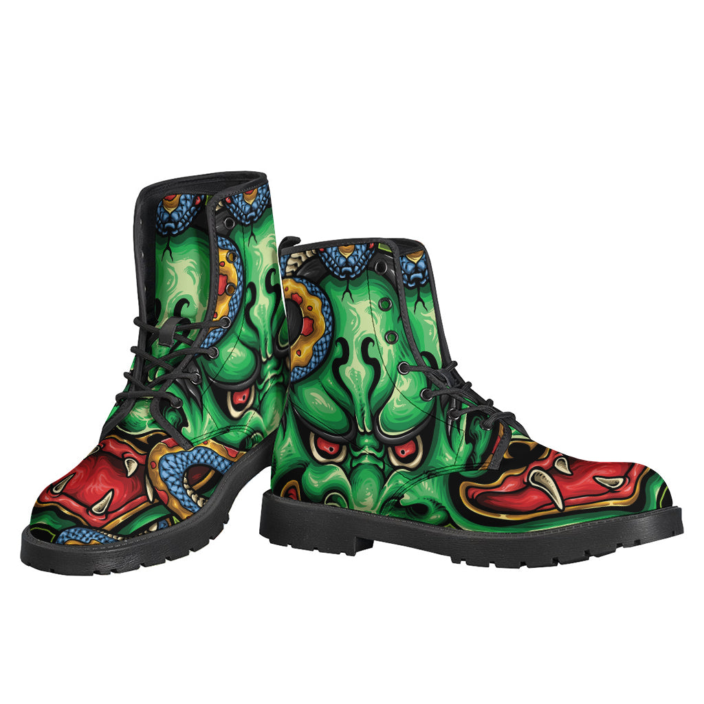 Groovy Vibes: Japanese Oni Demon Leather Lightweight Boots for the Free-Spirited Hippie - 3