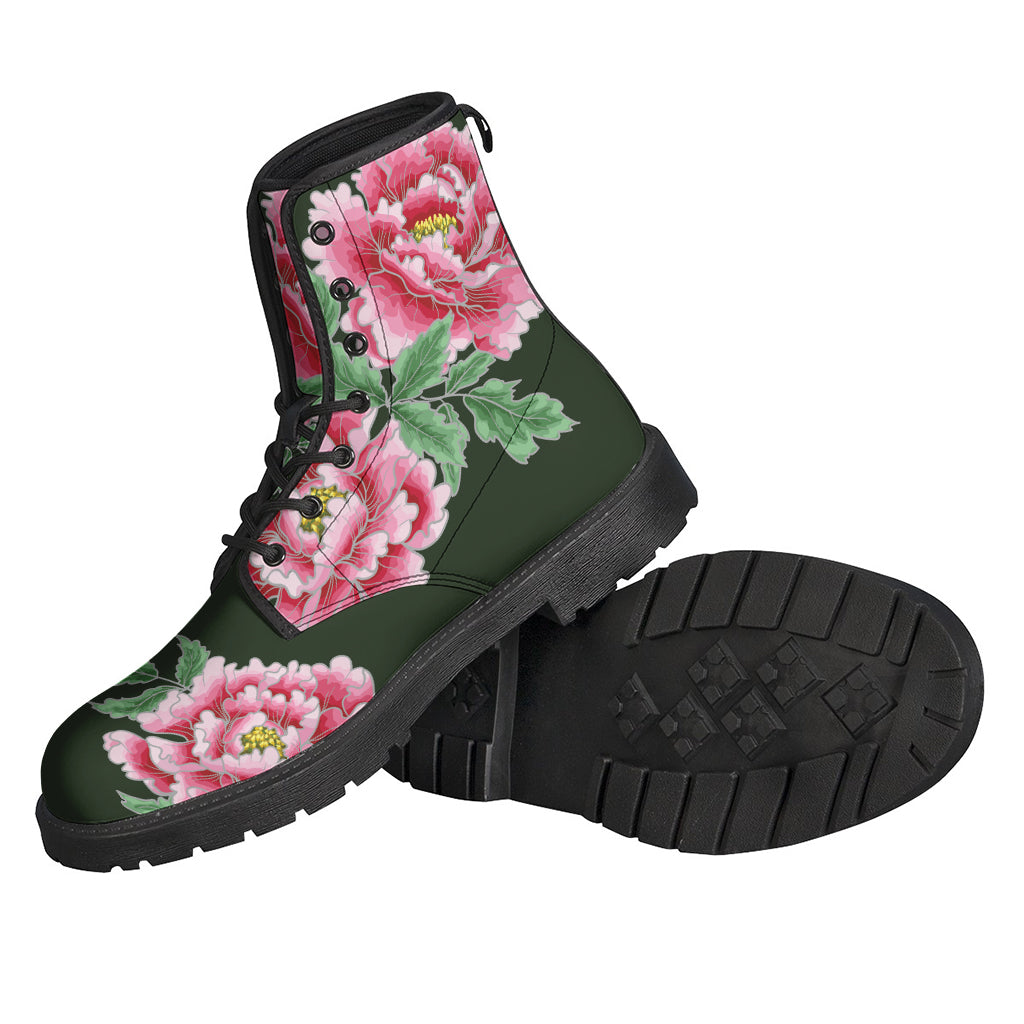 Boho Beauty: Japanese Peony Print Leather Boots for Hippie Style - 2