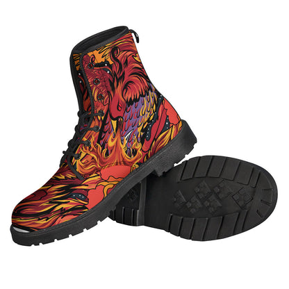 Japanese Phoenix Print Leather Lightweight Boots for Stylish Hippies - 2